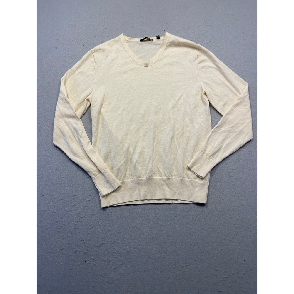Murano V-Neck Sweater Italian Yarn Cream Ivory Medium Mens
